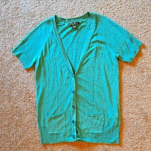 Eddie Bauer Women's Teal Blue Green Short Sleeve Sweater Shrug Cardigan Size L